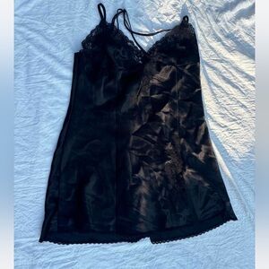 Frederick's of Hollywood Black Satin Lace Chemise